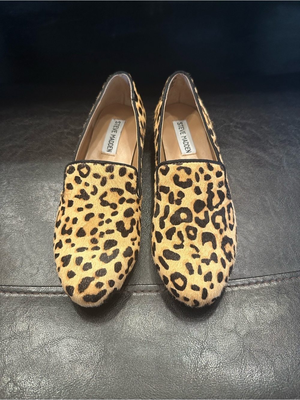 Steve Madden Leopard Calf Hair SMILE Loafers Flats Size 6.5